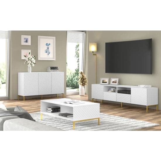 Sanford Wooden Sideboard Large With 3 Doors In White