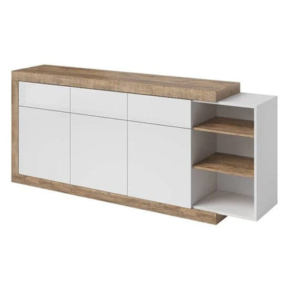 Sanur High Gloss Sideboard 3 Doors 3 Drawers In White Sandal Oak