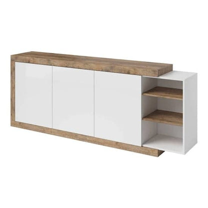 Sanur High Gloss Sideboard Wide 3 Doors In White And Sandal Oak