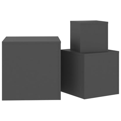 Sarki Set of 3 Grey Cube Side Tables – Versatile Wooden Stands for Living Room & Bedroom