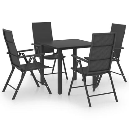 Furco Sarnia 5 Piece Small Black Aluminium Garden Dining Set with PE Rattan Chairs