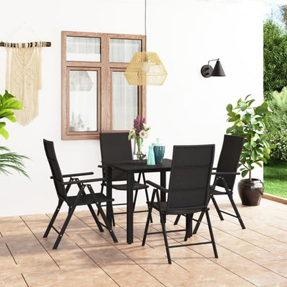 Furco Sarnia 5 Piece Small Black Aluminium Garden Dining Set with PE Rattan Chairs