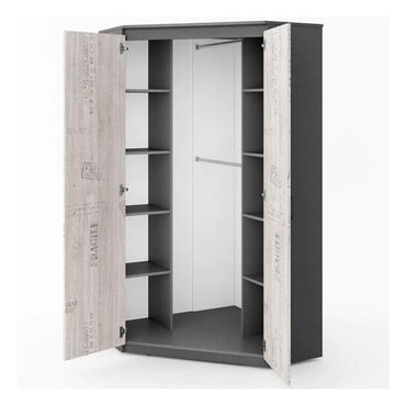 Graphite Corner Wardrobe for Kids with 2 Doors - Sault Wooden Storage Solution