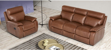 Savannah Brown 3 + 1 Electric Recliner Sofa Set in Semi-Aniline Leather - Customizable Colors, 10-Year Frame & Pocket Spring Warranty