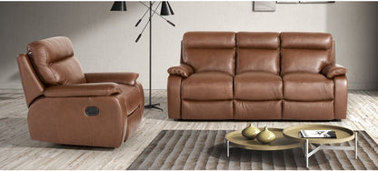 Savannah Brown 3 + 1 Electric Recliner Sofa Set in Semi-Aniline Leather - Customizable Colors, 10-Year Frame & Pocket Spring Warranty