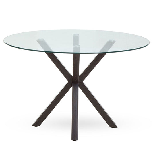 FURCO Round Glass Dining Table with Black Starburst Base - Modern Elegance