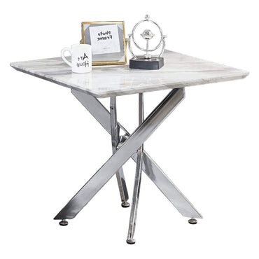 Vaxton Lamp Table with Silver Legs - Marble Effect - Nestium