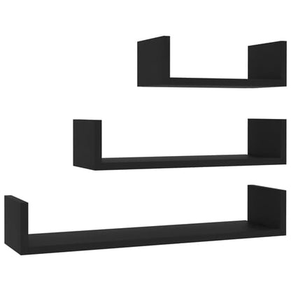 FURCO Set of 3 Black Wooden Wall Shelves for Home and Office Display