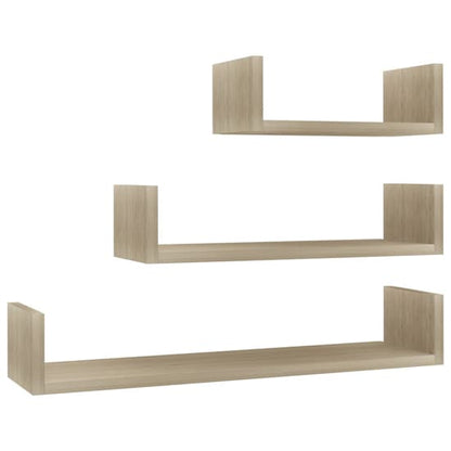 FURCO Scotia 3-Piece Wooden Wall Shelves Set in Sonoma Oak for Home and Office Display