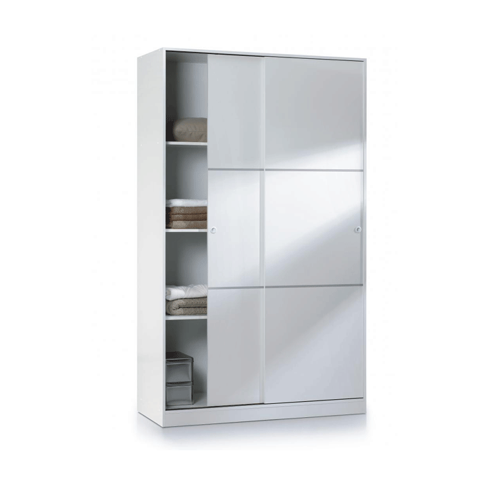 Saltash 4-Foot Sliding Wardrobe with Shelves - White - Nestium