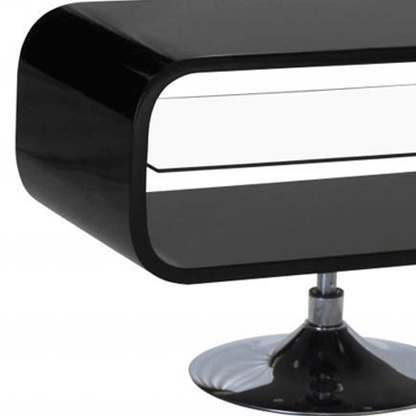 Dorset High Gloss TV Unit with Clear Central Shelve Stainless Steel Pedestal Base Stand - Black