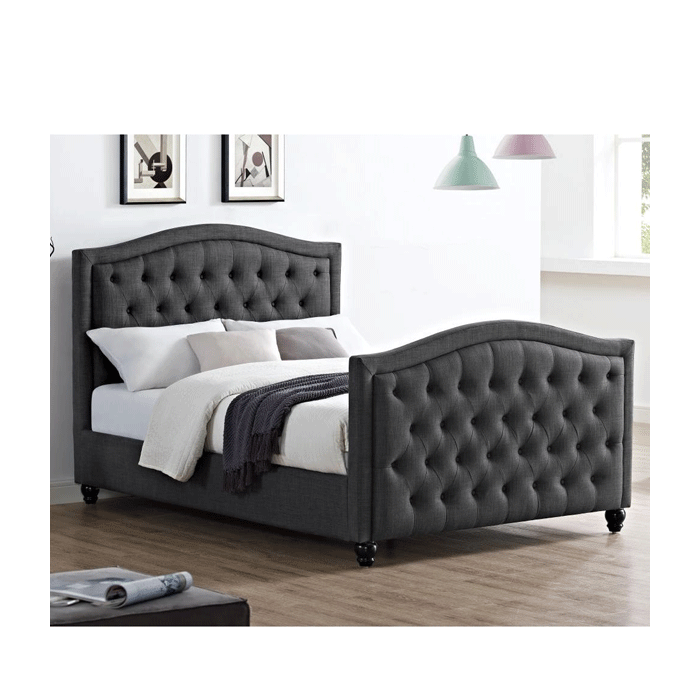 Ballymena Linen Fabric Double Bed - Grey - Nestium