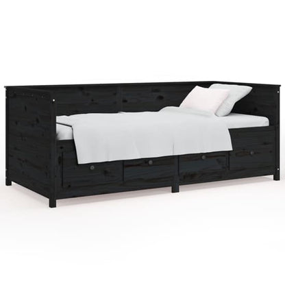 Black Pine Wood Day Bed with Storage and Mattress Compatibility