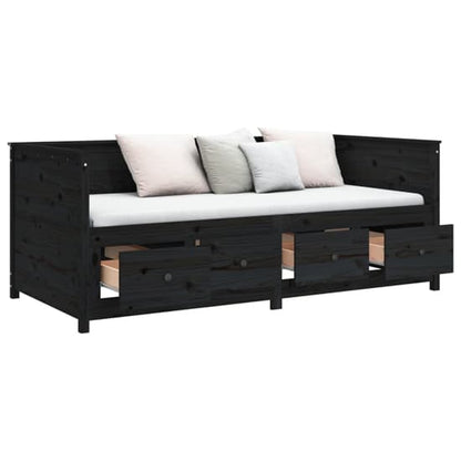 Black Pine Wood Day Bed with Storage and Mattress Compatibility