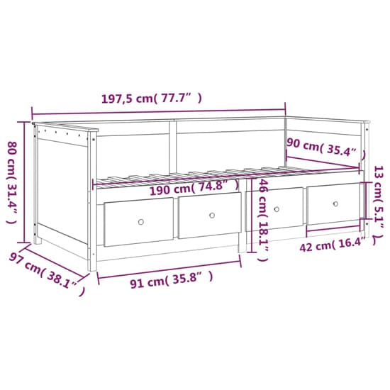 Black Pine Wood Day Bed with Storage and Mattress Compatibility