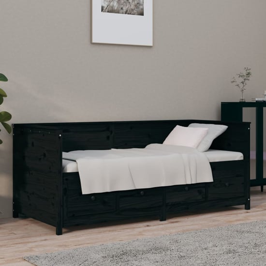 Black Pine Wood Day Bed with Storage and Mattress Compatibility