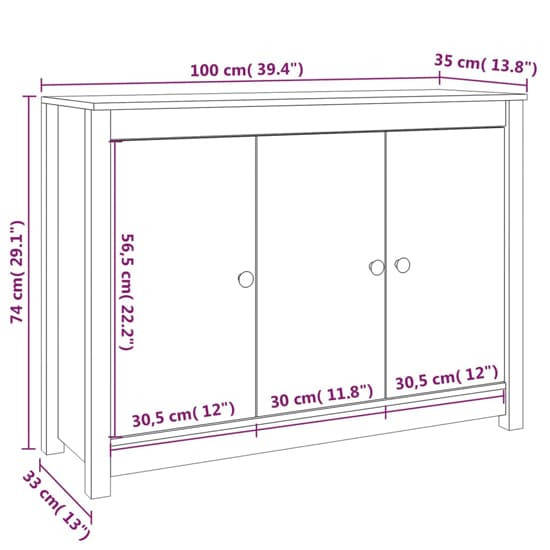 Secia Pinewood Sideboard With 3 Doors In Grey