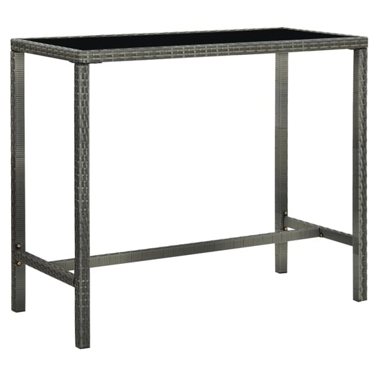 Grey Poly Rattan Bar Table with Tempered Glass Top – 130cm Outdoor Garden Furniture