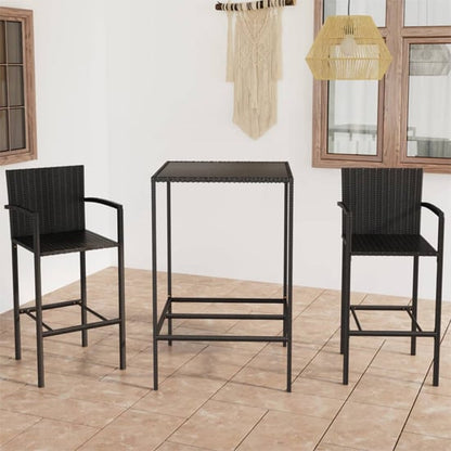 FURCO Outdoor Bar Set with Glass Table and 2 Black Rattan Chairs