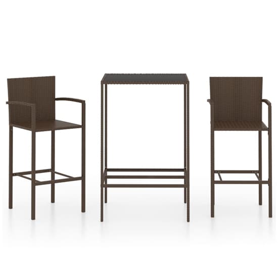 FURCO Brown Rattan Garden Bar Table Set with 2 Chairs - Tempered Glass Top, Weather-Resistant Design