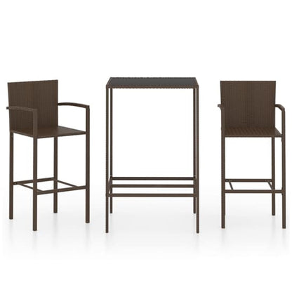 FURCO Brown Rattan Garden Bar Table Set with 2 Chairs - Tempered Glass Top, Weather-Resistant Design