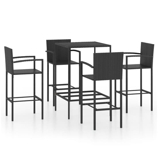 FURCO Black Outdoor Bar Set with Glass Top Table and 4 Weather-Resistant Rattan Chairs