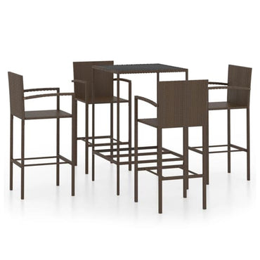 FURCO Outdoor Bar Set with Glass Top Table and 4 Comfortable Rattan Chairs in Brown