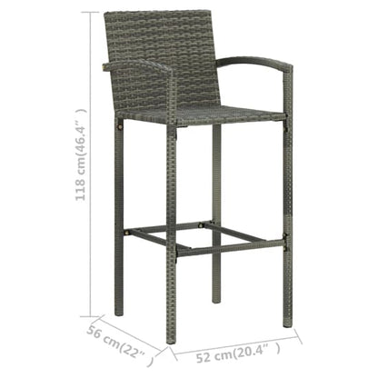 FURCO Grey Rattan Garden Bar Set with Glass Top Table and 4 Stools