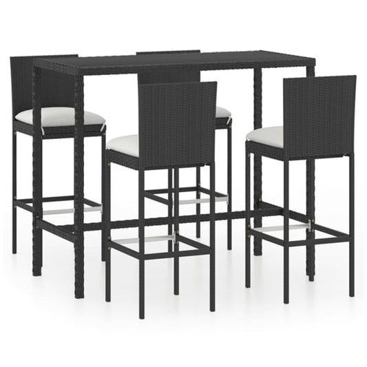 FURCO Black Outdoor Bar Set with Glass Top Table and 4 Sturdy Rattan Chairs