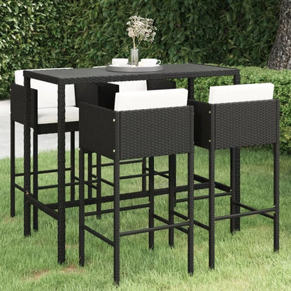 FURCO Outdoor Bar Set with Tempered Glass Table and 4 Black Rattan Chairs