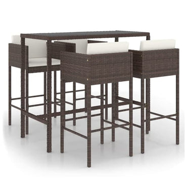 FURCO Brown PE Rattan Garden Bar Set with Tempered Glass Table and 4 Chairs