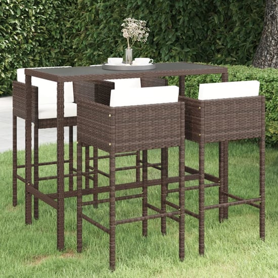 FURCO Brown PE Rattan Garden Bar Set with Tempered Glass Table and 4 Chairs