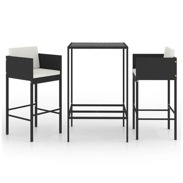 FURCO Outdoor Bar Set with Glass Top Table and 2 Black Rattan Chairs