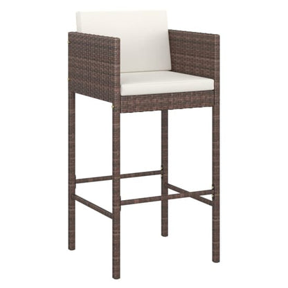 FURCO Outdoor Bar Set with Small Glass Table and 2 Cushioned Avyanna Chairs in Brown PE Rattan