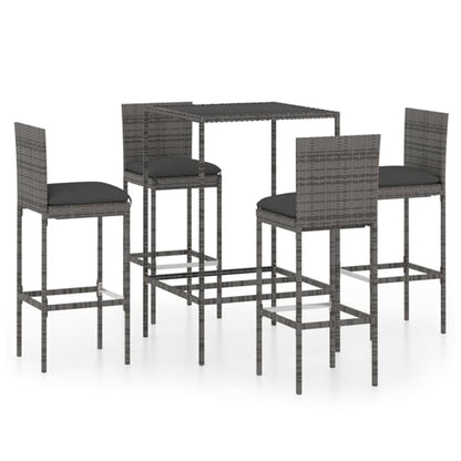 FURCO Grey Outdoor Bar Set with Tempered Glass Table and 4 Rattan Chairs