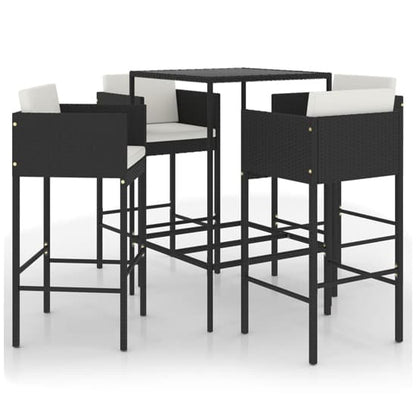 FURCO Outdoor Bar Set with Glass Top Table and 4 Black Rattan Chairs