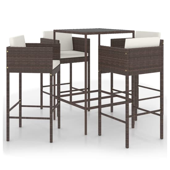 FURCO Outdoor Bar Set with Brown Rattan Table and 4 Avyanna Chairs, Weather-Resistant, Tempered Glass Top