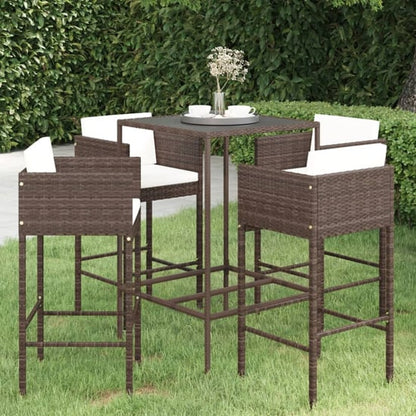 FURCO Outdoor Bar Set with Brown Rattan Table and 4 Avyanna Chairs, Weather-Resistant, Tempered Glass Top