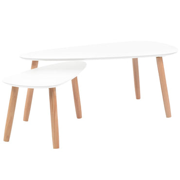 Scandinavian Style White Wooden Coffee Table Set of 2 for Living Room