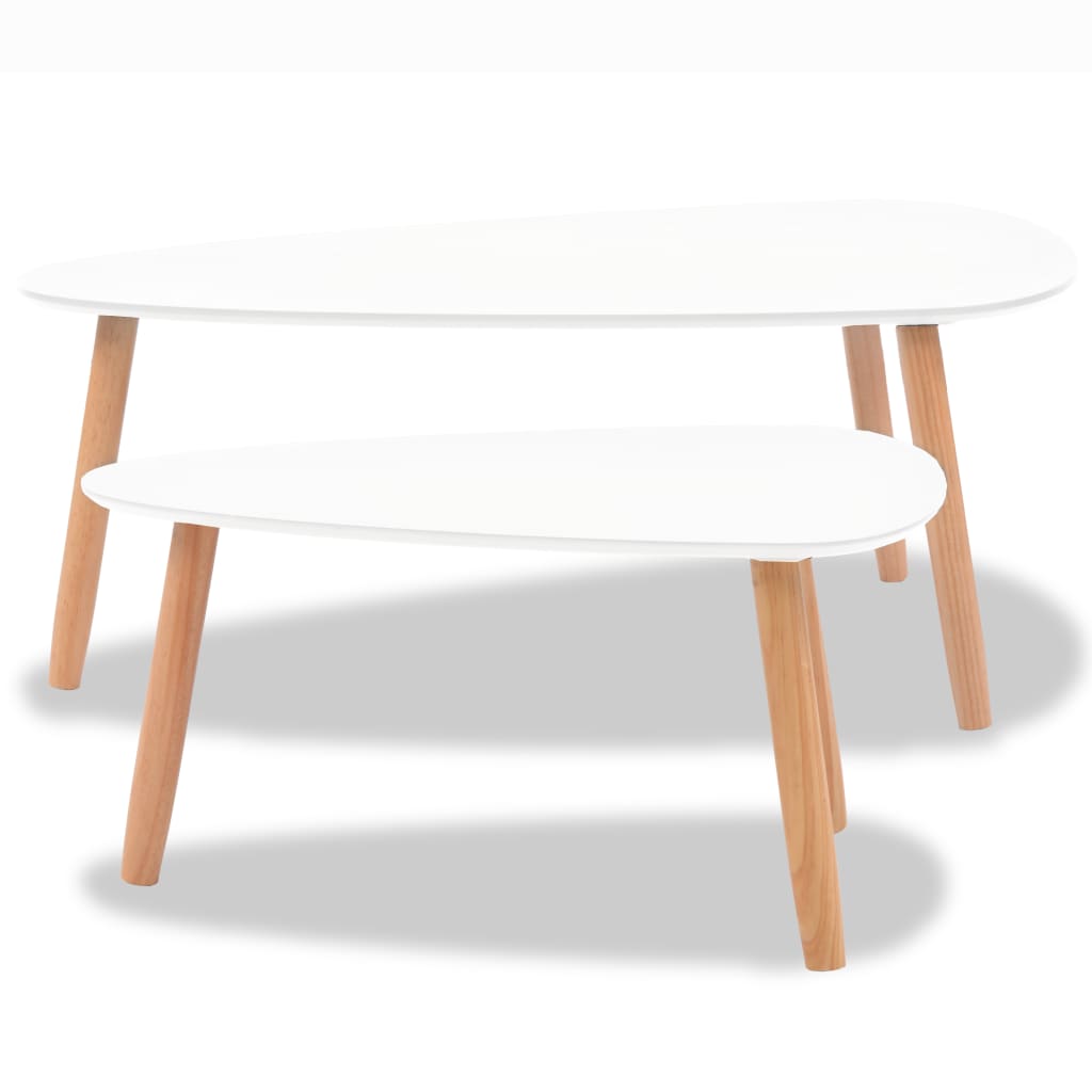 Scandinavian Style White Wooden Coffee Table Set of 2 for Living Room