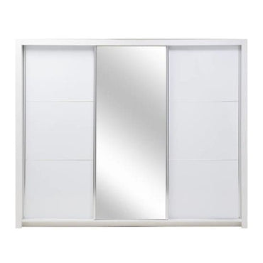 3-Door White High Gloss Mirrored Wardrobe with LED Lighting | Sliding | White | Mirror, LED | 3 Doors | 208cm