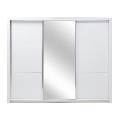 Senoia Mirrored High Gloss Wardrobe 3 Doors In White With LED