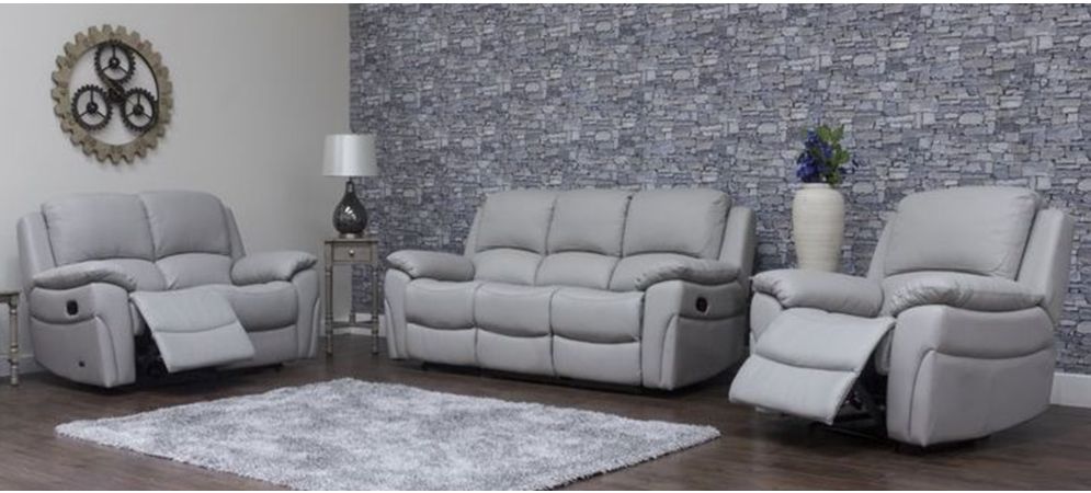 Serena Pearl Grey Leather Recliner Sofa Set with Hardwood Frame - 3-Seater, 2-Seater, and Armchair Options Available in Sky Blue and Black