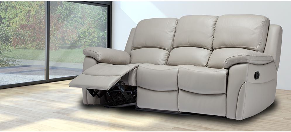 Serena Pearl Grey Leather Recliner Sofa Set with Hardwood Frame - 3-Seater, 2-Seater, and Armchair Options Available in Sky Blue and Black