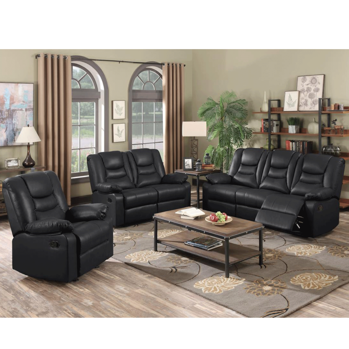 Crowland Black Recliner Sofa - Luxurious Bonded PU 2 Seater for Ultimate Comfort