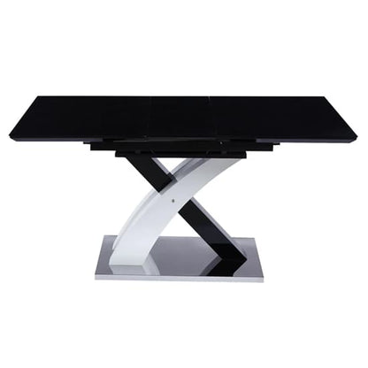 Seville Extending Glass Dining Table In Black With Gloss Base