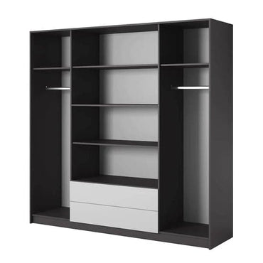 Sewell 4-Door Mirrored Wardrobe | Hinged | Graphite and White | Ample Storage | 4 Doors | 200cm