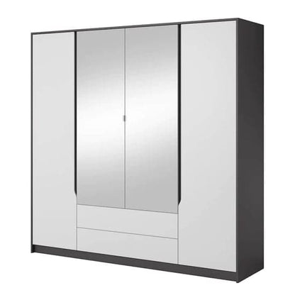 Sewell Mirrored Wardrobe Hinged 4 Doors In Graphite And White