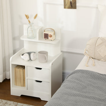 HOMCOM edside Table, Small Bedside Cabinet with 2 Drawers and Storage Shelves, Accent Table for Living Room, Bedroom, White