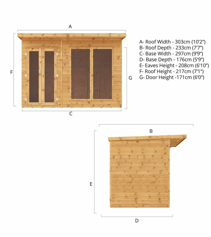 Maine 10x6 Wooden Summerhouse with Double Doors and Mirrors - Anti-Rot Guarantee